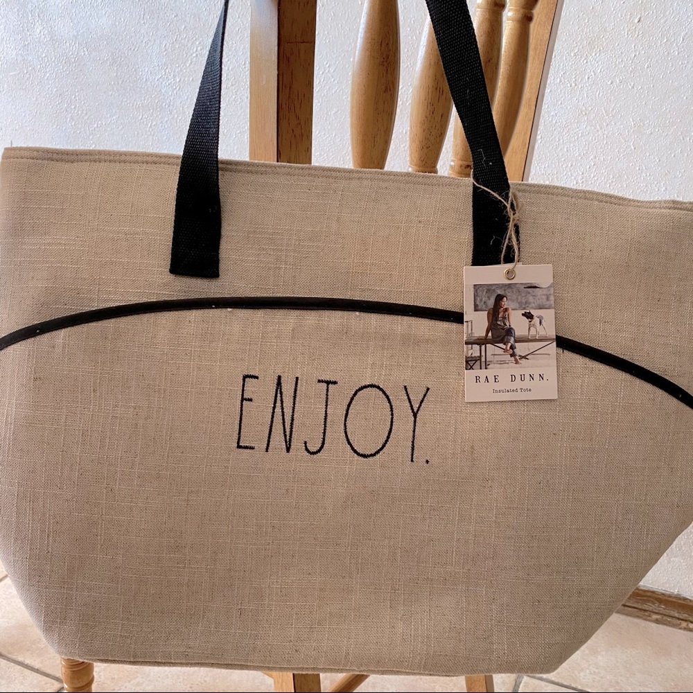 Rae Dunn ENJOY Insulated Linen Tote Bag BRAND NEW!!